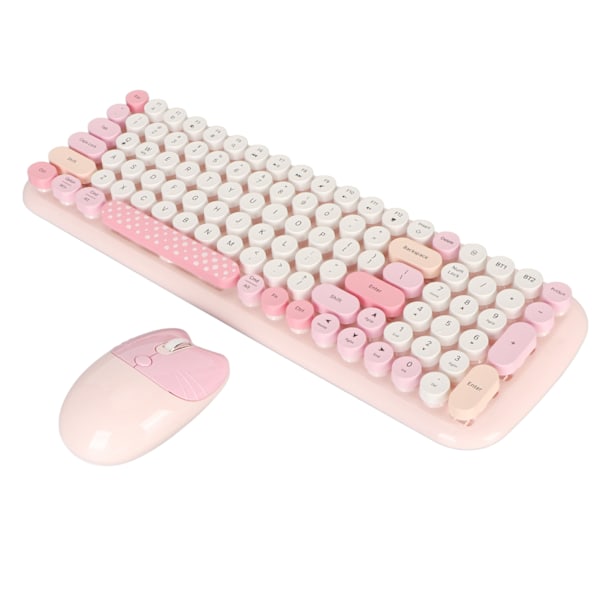Trådlös tangentbordsmus Färgglad fullstorlek skrivmaskin Tangentbord Söt optisk mus för Windows PC Bärbar stationär dator Rosa