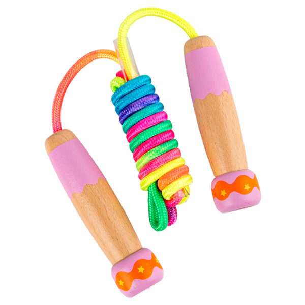 1 stk hoppereb til børn Justerbart regnbue hoppereb med træhåndtag til udendørs sjov skolesport