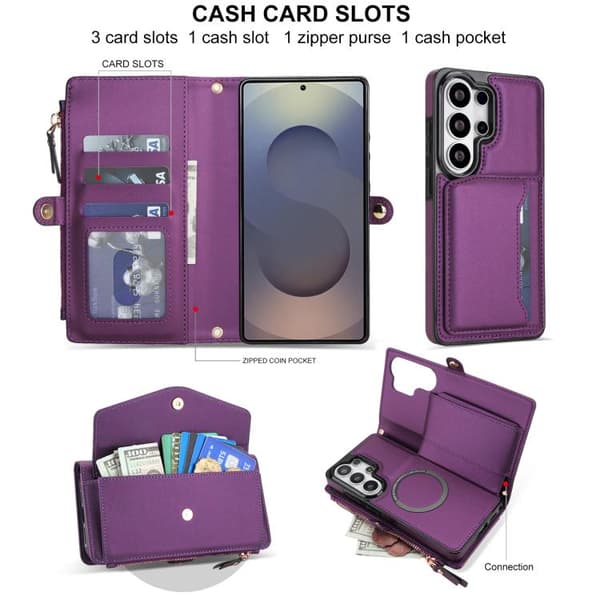 Samsung Galaxy S26 Ultra 5G Case in Multifunctional Leather with Detachable Strap Mörklila