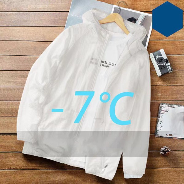 Solbeskyttelsesjakke til mænd Letvægts åndbar UV-skjorte Langærmet soltæt kølende hættetrøje til sommerfiskeri Vandretræning Hvid 2XL