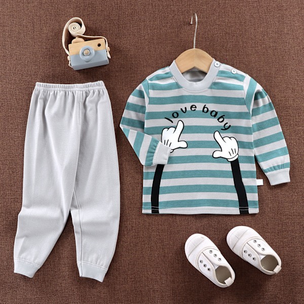 Barn Pyjamas Rund Hals Långärmad Mjuk Andningsbar Söt Bomull Barn Sovkläder Set för Pojkar Flickor 90cm/35.4in