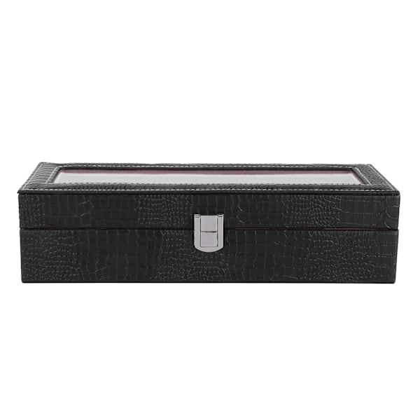 6-fack klocklåda PU-läder rektangulär armbandsur displayfodral arrangör present svart