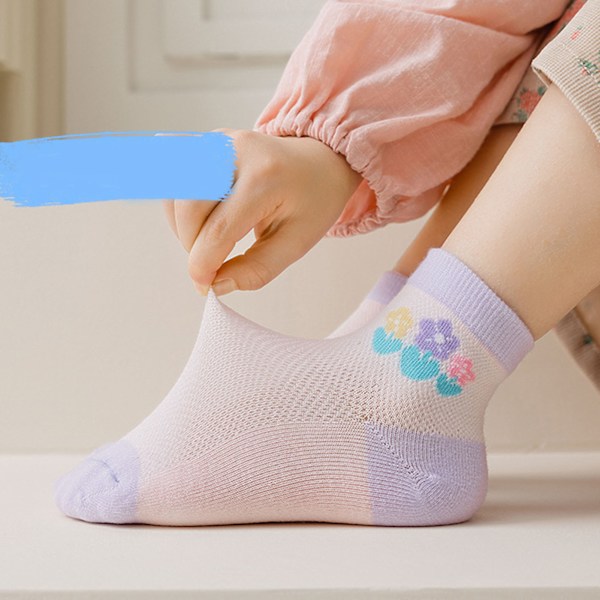 5 Par Barnstrumpor Vår Sommar Tunna Andningsbara Elastiska Söta Små Blommönster Barnstrumpor för Flickor XL