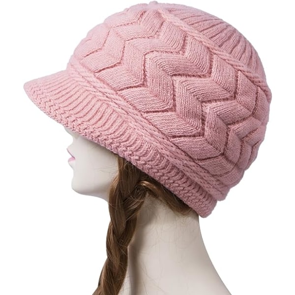 Lue kvinners høst og vinter beret strikket ørebeskyttelse ull vinter fortykket varm koreansk versjon av gjennomsnittlig størrelse (54-59cm) skinn rosa