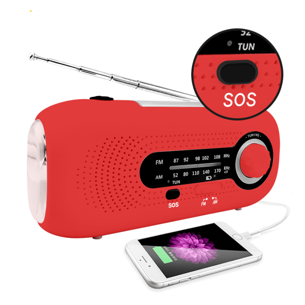 Europeisk orange SOS katastrofförebyggande nödsolenergi handvev väderradio 5LED-ficklampa 4-växlad zoom Typ-C