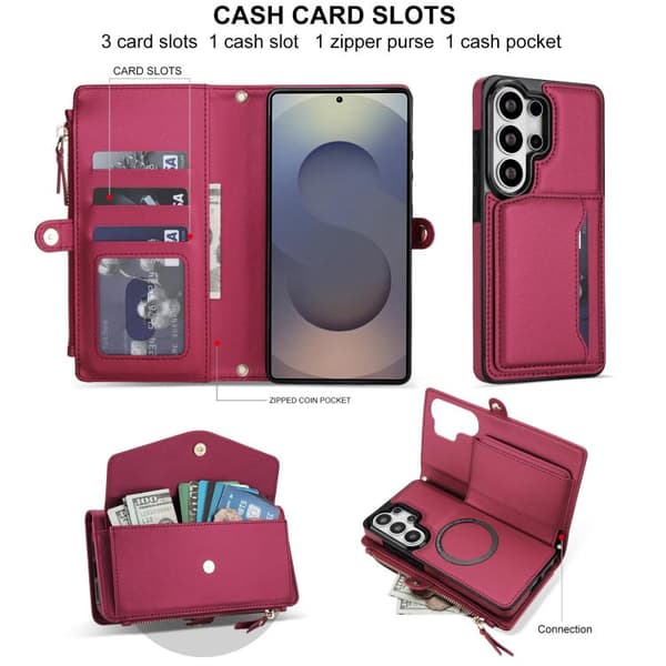 Samsung Galaxy S26 Ultra 5G Case in Multifunctional Leather with Detachable Strap Röd