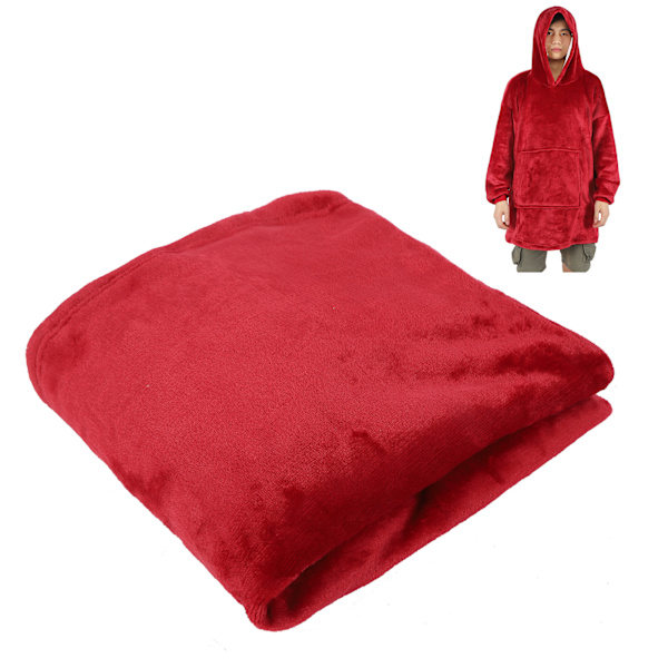Hættetrøje med hætte i fleece og flanel - varmt tøj med lomme - Oversized - Fri størrelse - Rød