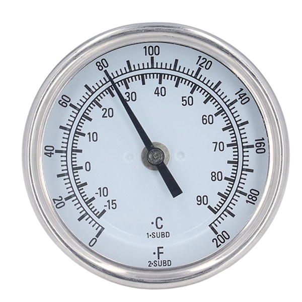 Bimetallisk termometer G1/2 304 rustfrit stål ‑15°C til 90°C 83mm diameter grilltermometer med høj nøjagtighed