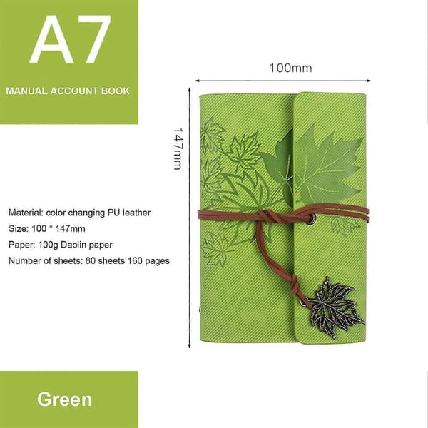 Genopfyldelig notesbog med løse blade Let bærbar notesbog til rejsende og forfattere Grøn Green A7