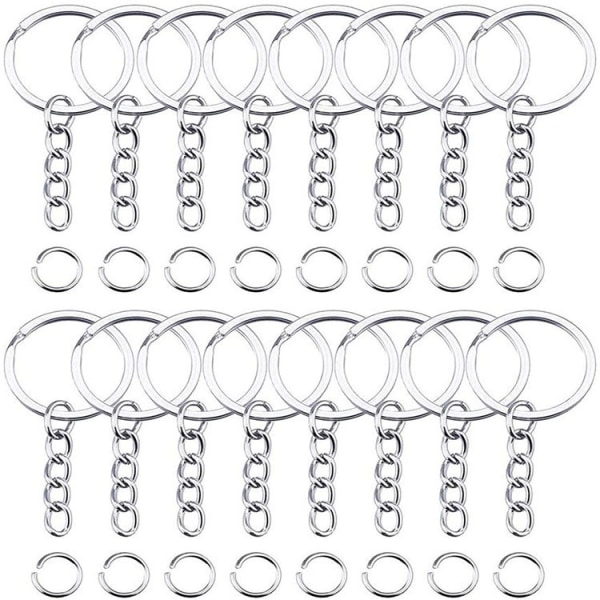 DIY smykketilbehør nøglering med forlænget kæde splitring Enkelt løkke nøglering taske vedhæng (20*20 cm sølv 100 stk)