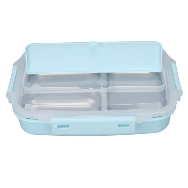 Termisk isolerad Bento Lunch Box 3 fack läckagesäker 304 Rostfritt stål Bento Lunch Box för studenter Skola Kontor Himmelblå