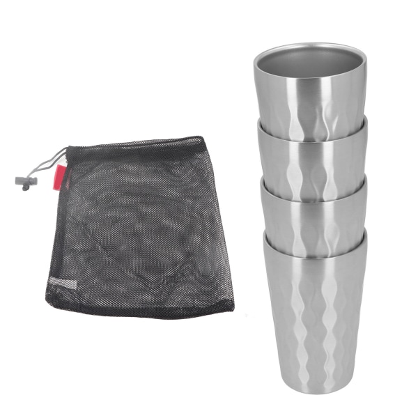 4 st 350ml Utomhus Camping Portabel 304 Rostfritt Stål Vattenmugg Set Stapelbar Resemugg