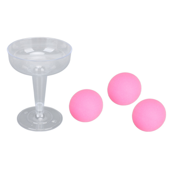 Sjovt Drikkespil til Voksne med Party Pong, 12 stk. Champagneglas i Plastik, 3 stk. Pongbolde til Hjemmet