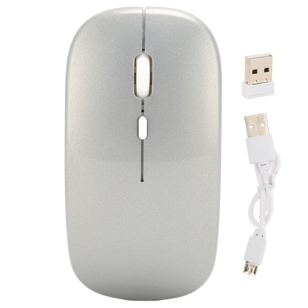 Trådløs USB-mus Oppladbar Støysvak Trådløs datamaskinmus for arbeid Studie Fritid Sølv
