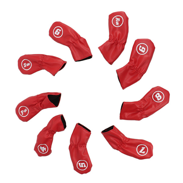 9st Golf Iron Head Covers PU Vattentät Golf Club Headcovers för högervänsterhänta golfspelare Röd