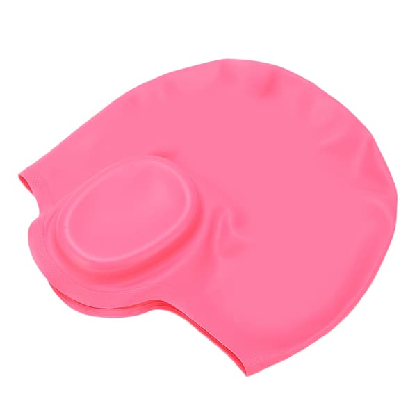 Vanntett silikon badehette med ørebeskyttelse 3D sterk elastisitet langhåret badehette for voksne Rose Rød