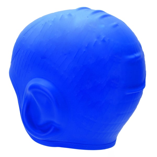 Vedenpitävä silikoninen cap kuulosuojaimilla 3D Strong Elastity pitkät hiukset uimahattu aikuisille Tummansininen