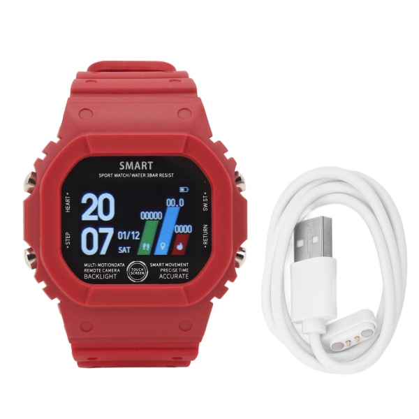 Bluetooth Sportsklokke IP68 Vanntett Oppladbar Søvnovervåking Sports Smartwatch 170mAh Rød
