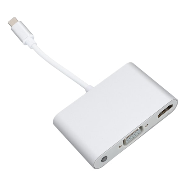 USB C-dokkingstasjon USB C til HD multimediegrensesnitt VGA 3,5 mm lyddokkingstasjon Sølv