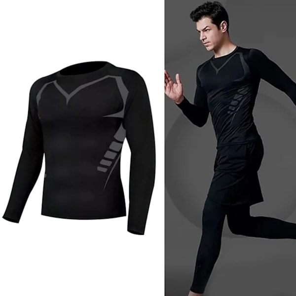 Tränings-Sweatshirt för Män, Tight, Långärmad, Snabbtorkande, Sport, Utomhuslöpning, Fitnesskläder, Svart, M