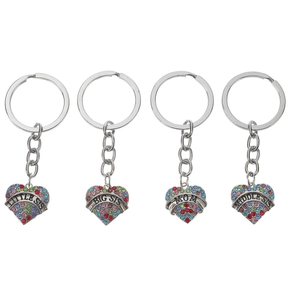 4 kpl avaimenperä Sydämenmuotoinen värikäs kristalliseoksesta perheen muoti riipus lahja avaimenperä avaimenperä riippuva koriste