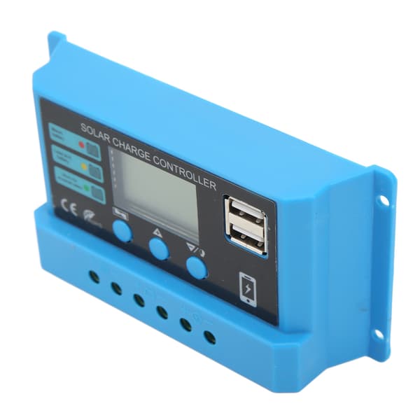 12V 24V solpanel-controller LCD-display fotovoltaisk ladecontroller med stik blå 30A