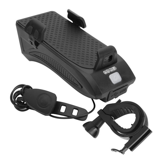 4 i 1 Cykelstyr Forlygte Mobiltelefon Holder med Horn og USB Oplader Sort