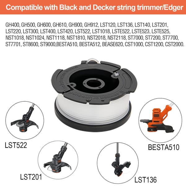 Trimmertråd kompatibel med Black & Decker gresstrimmer (8-pack + 1 spolelock og fjær)