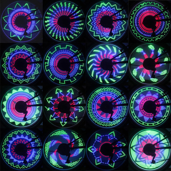 32LED cykellys eger lys dobbeltsidet farverige hjul cykel advarselslampe multi mønster lanterne