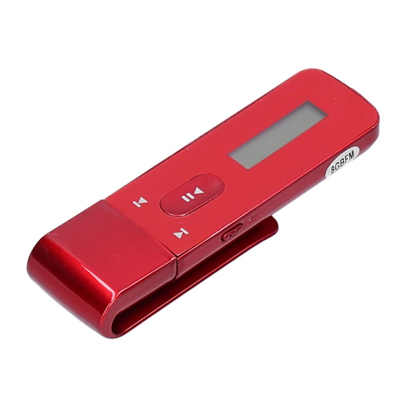 Clip MP3 -soitin Kannettava USB 8GB Äänitallennin Digitaalinen Musiikkisoitin Tukee FM-radiota Punainen