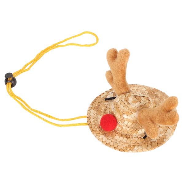 Skäggagamhatt med älghorn Dekor Justerbar Spänne Rem Liten Husdjur Halmhatt för Ödla Hamster Råttor Marsvin L