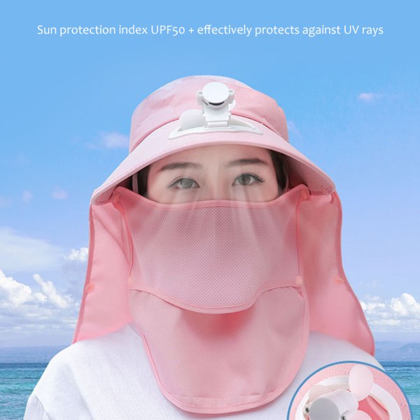 Sommer Kvinder USB Opladningsventilator Visir Hat med Face Neck Cover Wrap til udendørs campingrejser