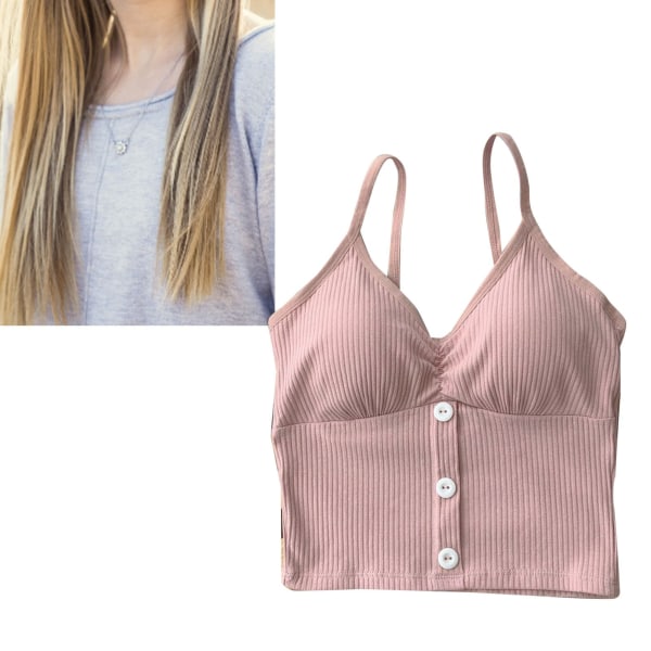 Dame Tank Top Spaghetti Strap V-hals Ryggløs Komfortabel pustende Trådløs Tank Top for Vår Sommer Daglig Sport Lys Rosa