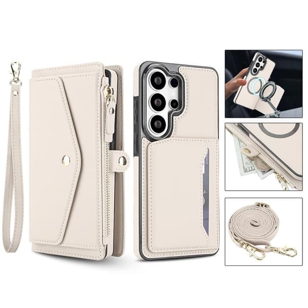 Samsung Galaxy S26 Ultra 5G Case in Multifunctional Leather with Detachable Strap Vit