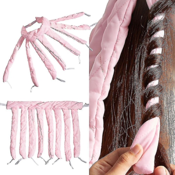2 pakke varmefrie hårkrøller, spiralkrøller pannebånd, over natten hårruller uten varme, blekksprutkrøller rosa