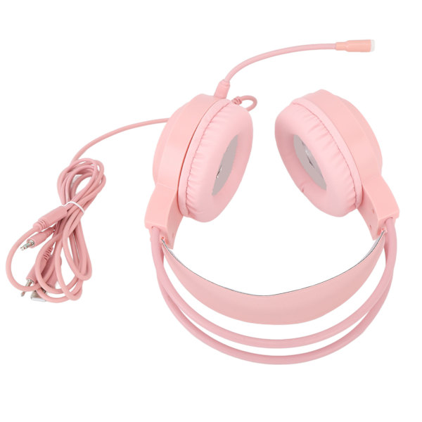 Peliheadset RGB-valaistuksella, 7.1-kanavainen tilaääni, USB- ja 3,5 mm:n kaksoisliitin, langalliset pelikuulokkeet PC-konsolille, kannettavalle tietokoneelle, vaaleanpunainen