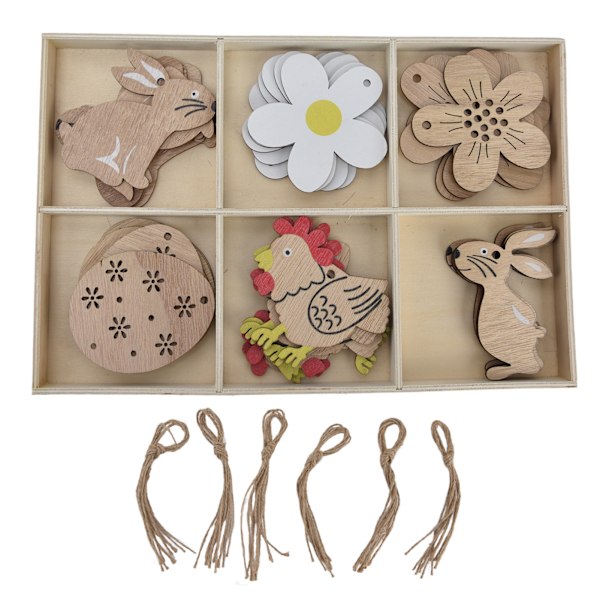 30Pcs Wooden Easter Pendant Bunny Flower Chicken Eggs Durable Wood Eye Catching Wooden Cutouts for DIY Decoration