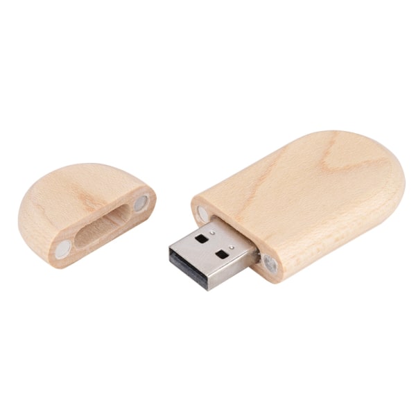Oval formet USB 3.0 flashdrev med træskal i ahorn og opbevaringsboks, 128 GB