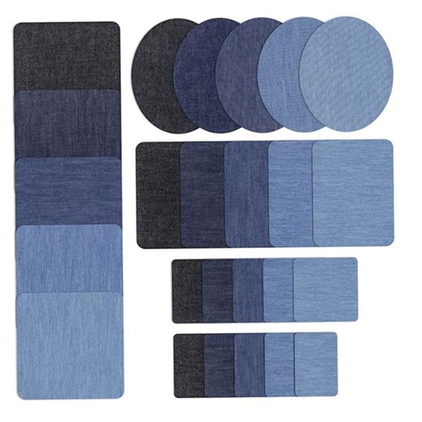 25 stk Denim Broderede Patches Oval Rektangulær Iron On Denim Reparation Patches til Jakker Skjorter Hatte Bukser