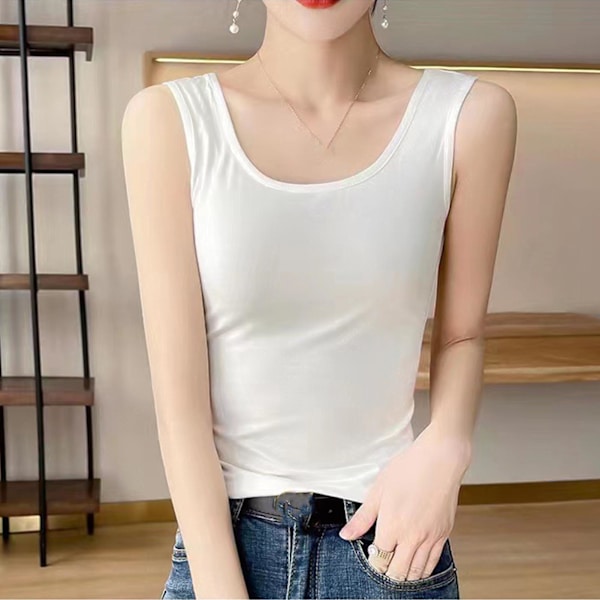 Damtanktopp Mjuk Andningsbar Camisole Bred Rem Sleeveless Enfärgad Tanktopp för Vår Sommar Vit L