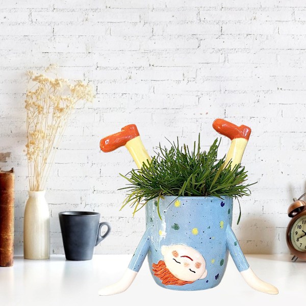 Söt flicka blomkruka rolig harts växtkruka planter saftig planter skrivbordsdekoration