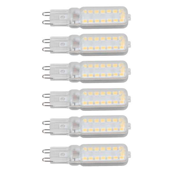 6 stk G9 LED-pærer 7W dimbar 360° belysning erstatningslyspære for vegg skrivebords skaplampe varm hvit 110-140V