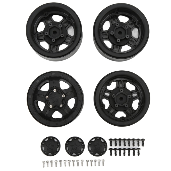 4 stk. plastik RC bilhjul til 1/10 fjernstyret bil til AXIAL SCX10 90046 Sort