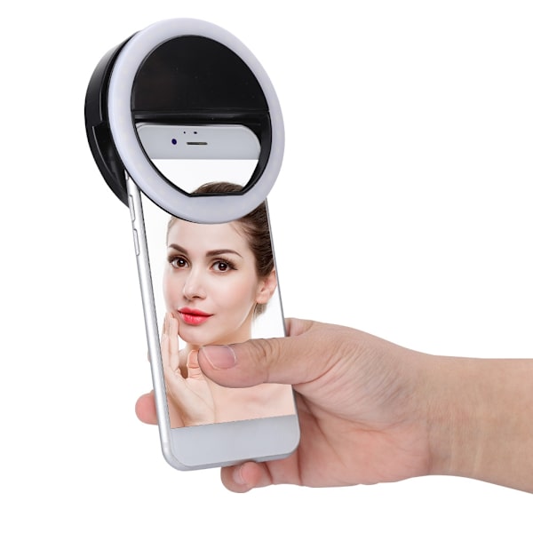 Selfie LED Ring Flash Light Bærbar telefon Selfie Lampe Lysende Clip Lampe til iPhone (sort)
