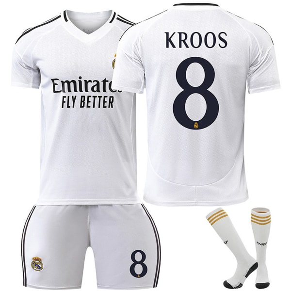 Säsong 2425 Real Madrid hemma nr. 8 Kroos fotbollstema fotbollströja set innehåller vuxen- och barnstorlekar No. 8 Kroos 28（150-160CM)