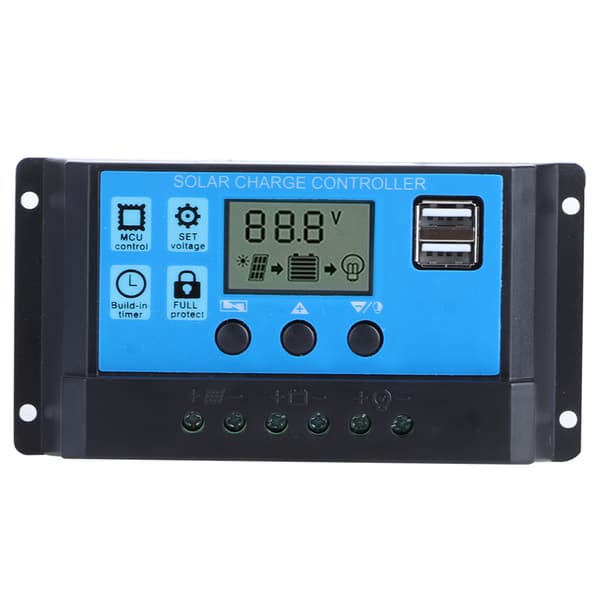 60A Solcelleladeregulator med Dobbel USB-port 5V Auto PWM LCD-skjerm Solcellepanel Batteriregulator