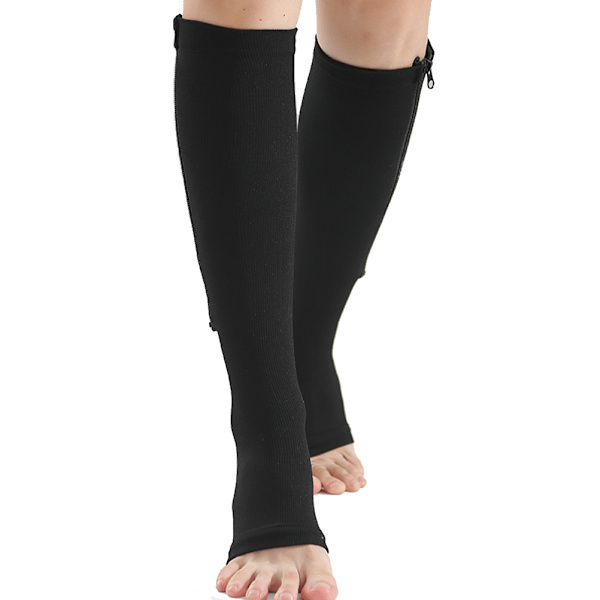 1 par komprimerade strumpor Stretchig dragkedja Komprimerad benstöd unisex öppen tå knä strumpor