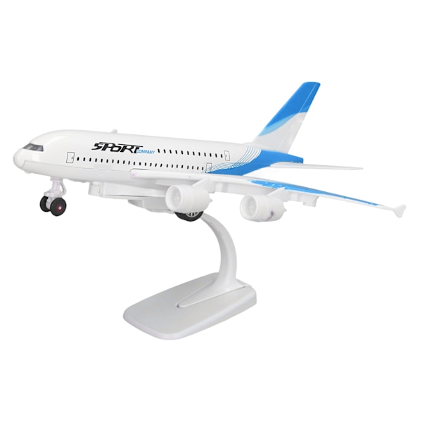 Legeringsflymodel Flymodel 5 Lys Passagerfly Legetøj med Display Stativ Blå