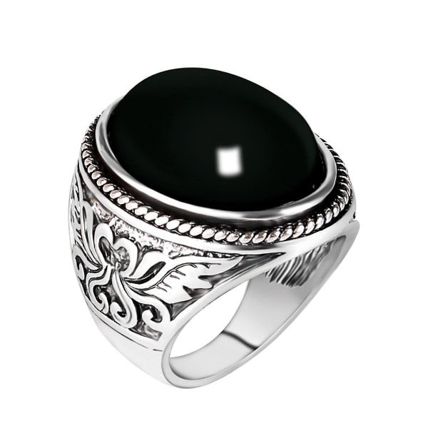 Män Vintage konstgjord pärla Carving Band Finger Ring Smycken Party Bankett Gåva Black US 7