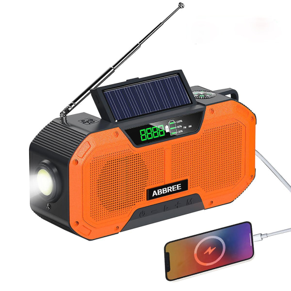 Vandtæt Nødradio Auto Scan Håndsving Batteridrevet Solcelledrevet Radio AM/FM/WB Radio SOS Bordlampe Lommelygte Orange 5000mAh